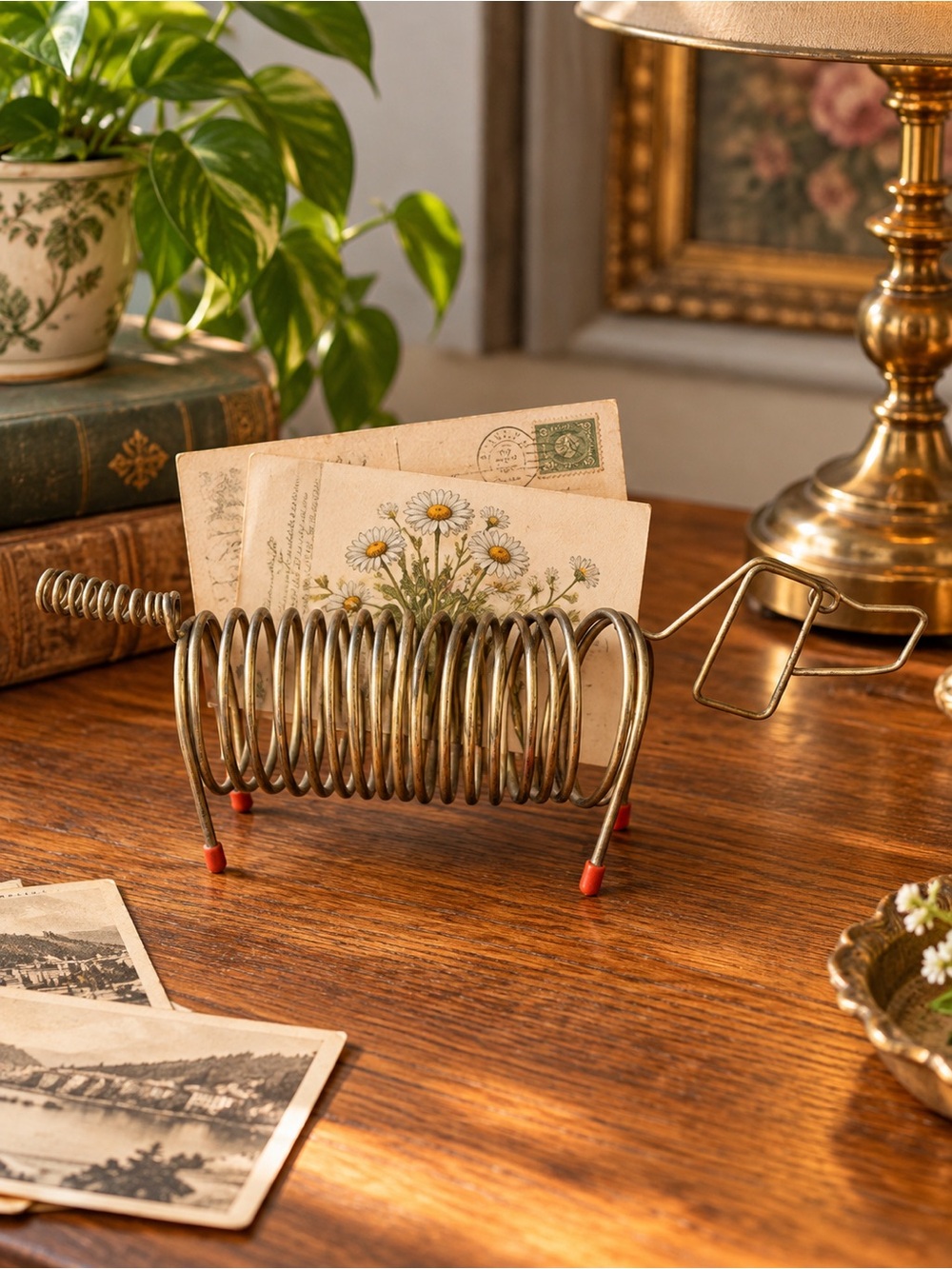 Vintage MCM Dachshund Wire Letter Holder Mid Century Modern Desk Organizer